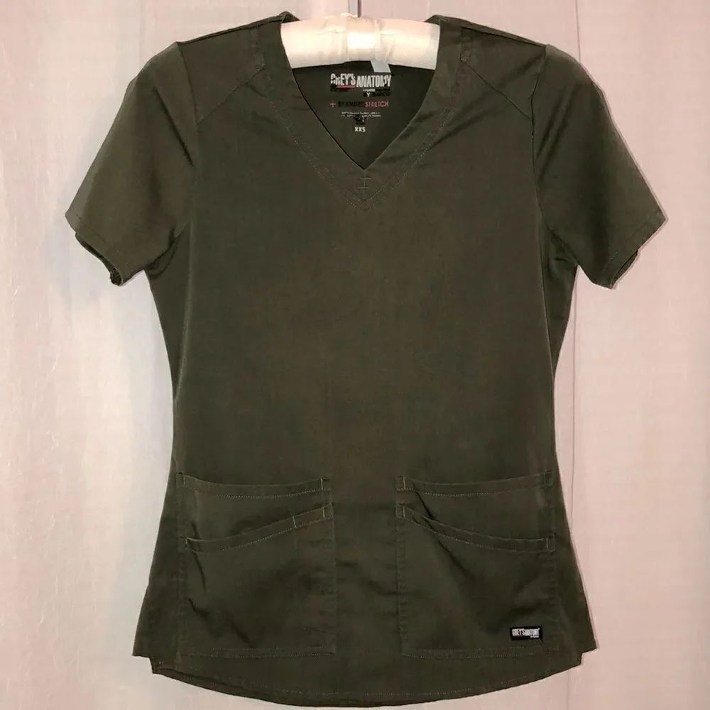 Grey’s Anatomy XXS Camo Green Stretch Short Sleeve V-Neck Scrub Top